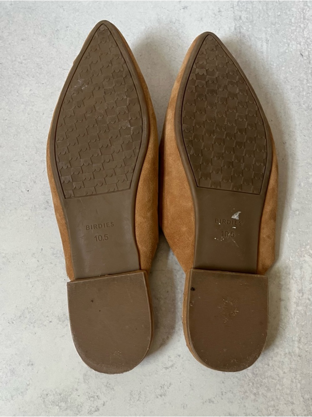 Birdies Suede Slip On Mules 10.5 Tan Beige Pointed Toe Neutral Flats - Picture 6 of 7